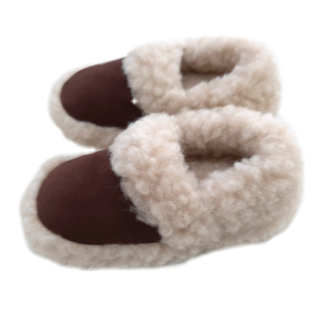 Kapcie Wełniane Pełne Brązowe Dziecięce